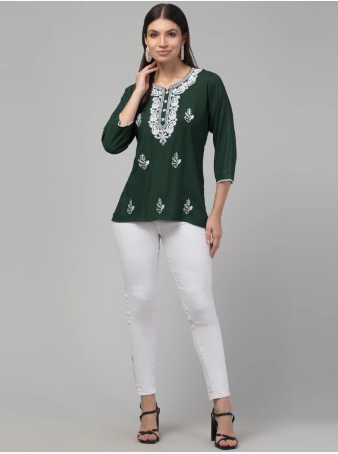 Buy womens short kurti online | Lucknowi design at f mall | green