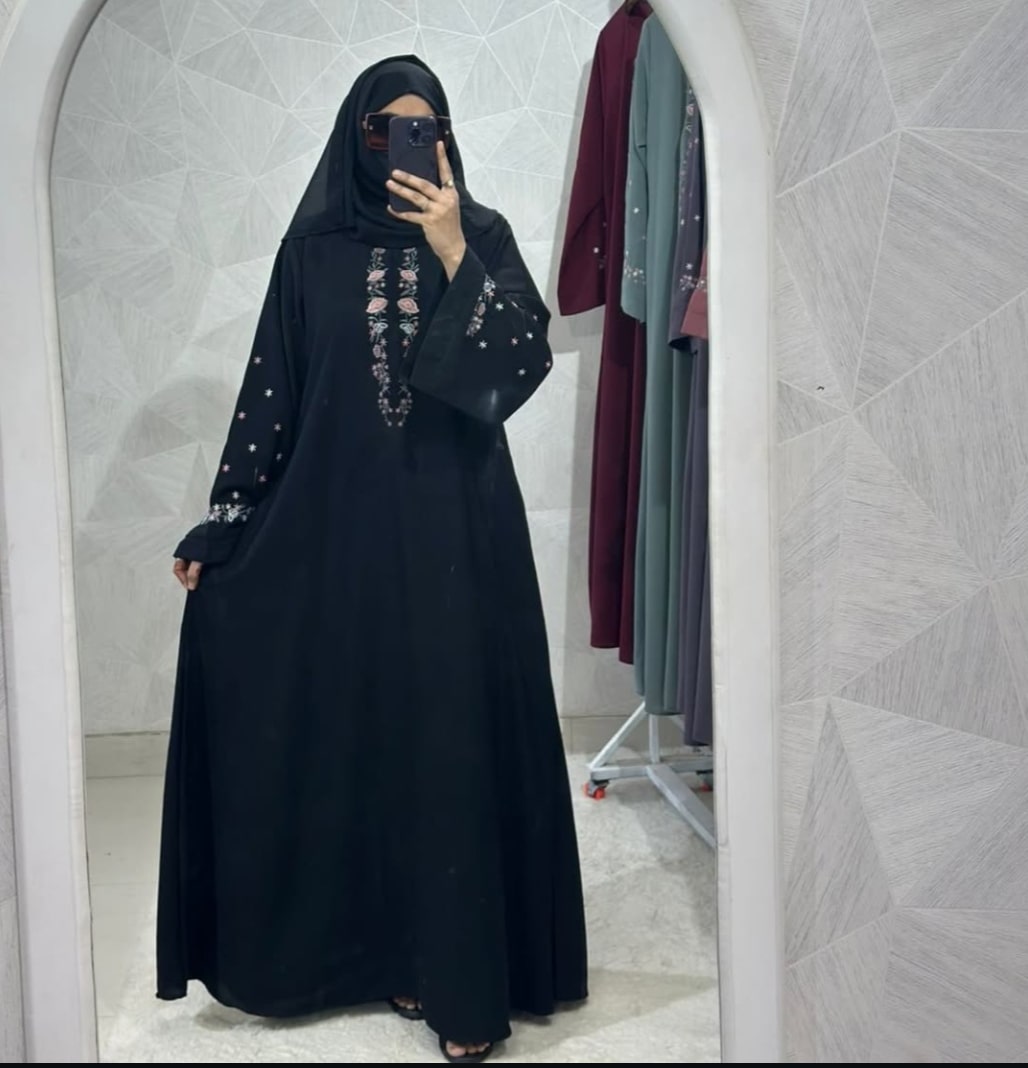 Buy Black Kashibo Firdaus Fabric Abaya Online | Stylish Modest Wear  F