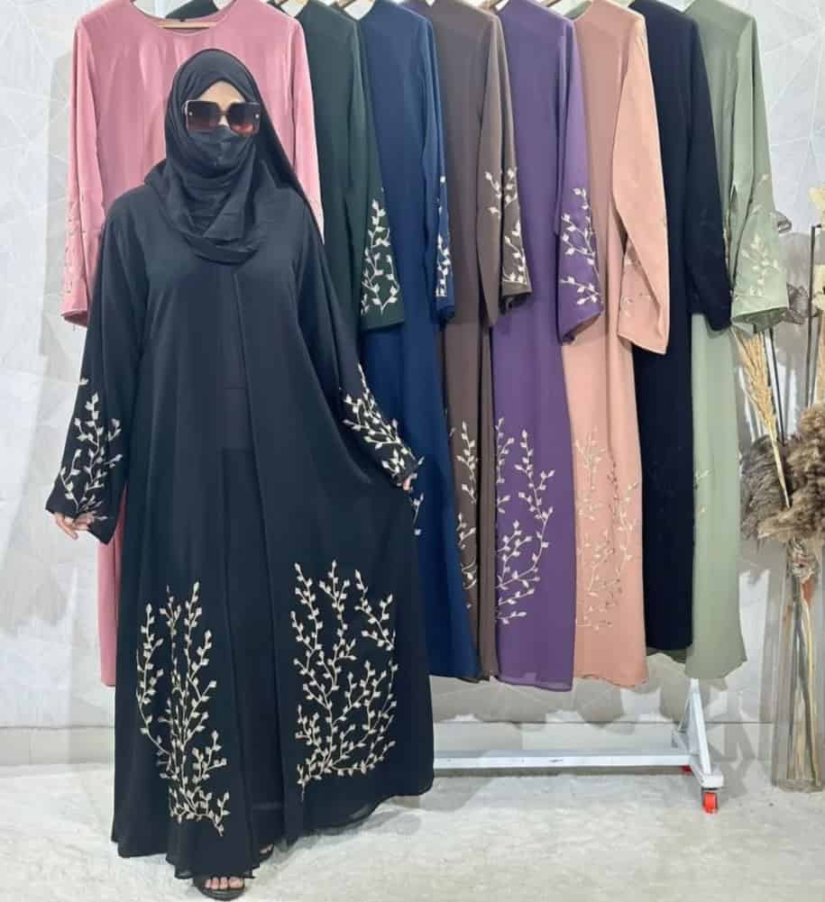 Double layer leaf pattern embroidery Abaya buy now free shipping 