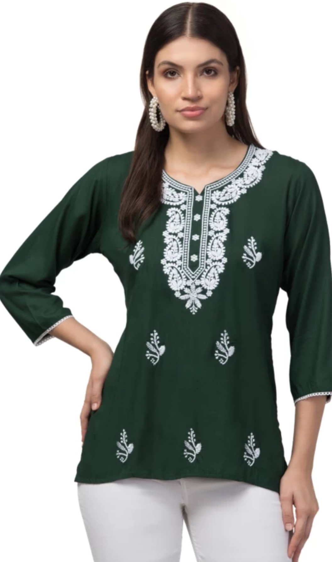 Buy womens short kurti online | Lucknowi design at f mall | green