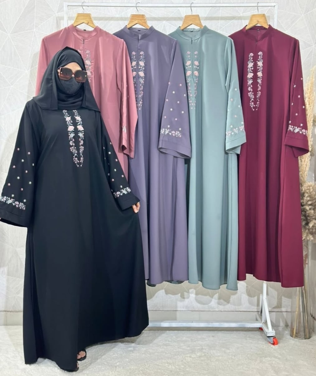 Buy Black Kashibo Firdaus Fabric Abaya Online | Stylish Modest Wear  F